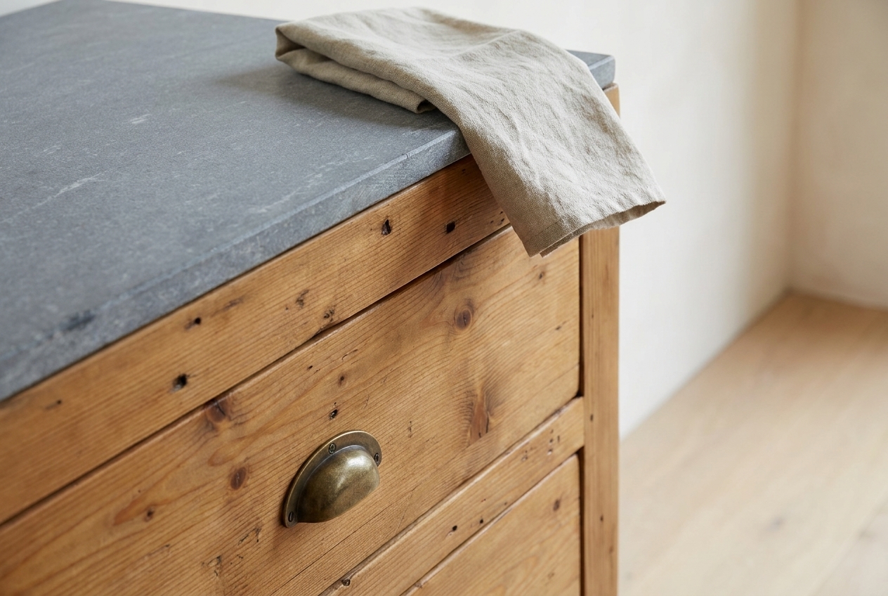 Caring for a sealed reclaimed wood vanity surface and stone top