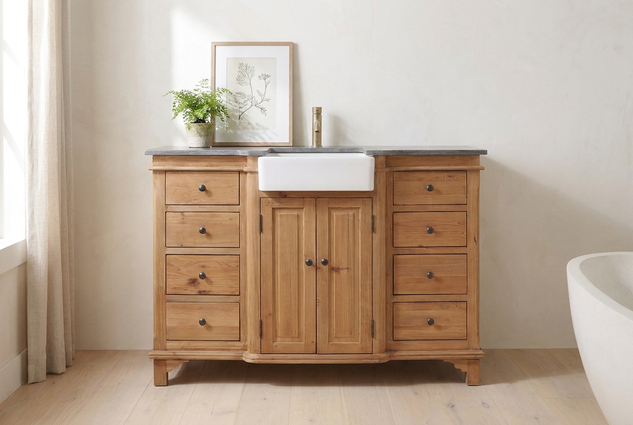 Reclaimed pine vanity in a modern bathroom