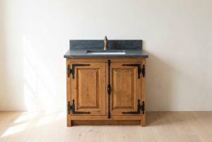 Compact 28-inch reclaimed pine bathroom vanity