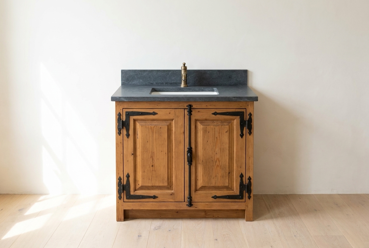 Compact 28-inch reclaimed pine bathroom vanity