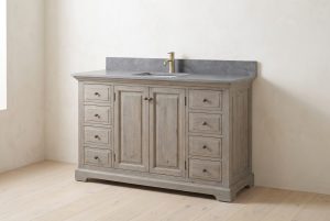 Solid grey-wash reclaimed wood vanity built to last